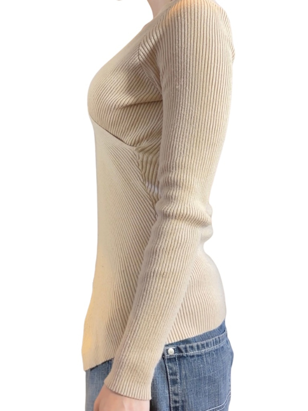 Cream Ribbed Wrap Sweater - Picture 2 of 6